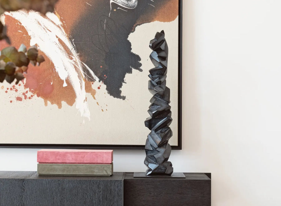 Elegant room setup featuring the Gardeco Storm Bronze Sculpture (Limited Edition) as a centerpiece, part of the curated art collection at Spacio India.