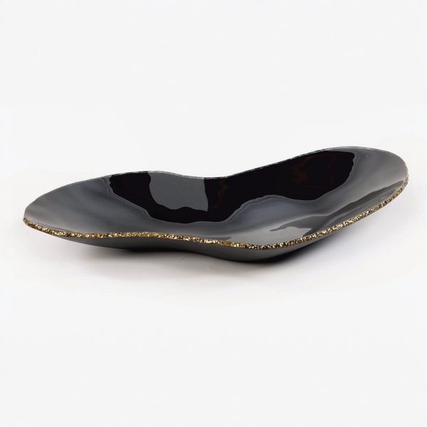 Sculptural Gardeco Ameba G platter in black top and bronze glass with gold-edged detailing - available at Spacio India for luxury table styling and centrepiece decor