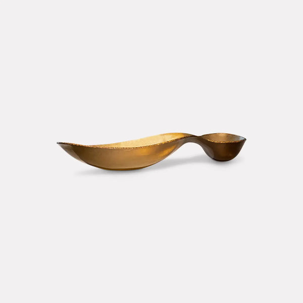 Elegant Gardeco Purunga Ouro Fosca Bronze Platter in hand-cast glass, showcasing sculptural curves and golden bronze finish - available at Spacio India.
