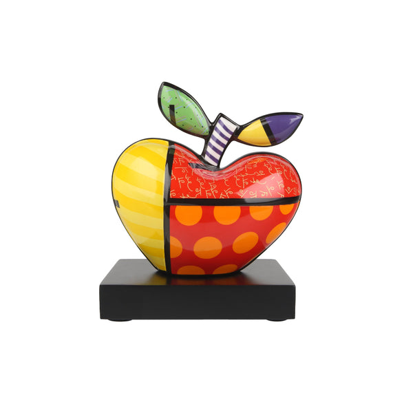 Colorful apple-shaped sculpture on a white background by Romero Britto available at Spacio retail and online stores in India. 