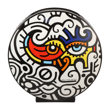 A round box with a colorful design by Goebel Billy The Artist.