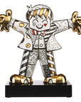 A vibrant Goebel Romero Britto Golden Hug Too Ceramic Sculpture (Limited Edition) with his arms outstretched, featuring an optimistic and joyful expression in a blaze of colors.