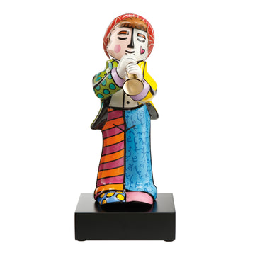 This Goebel limited edition sculpture features a clown playing a trumpet, created by renowned artist Romero Britto.
