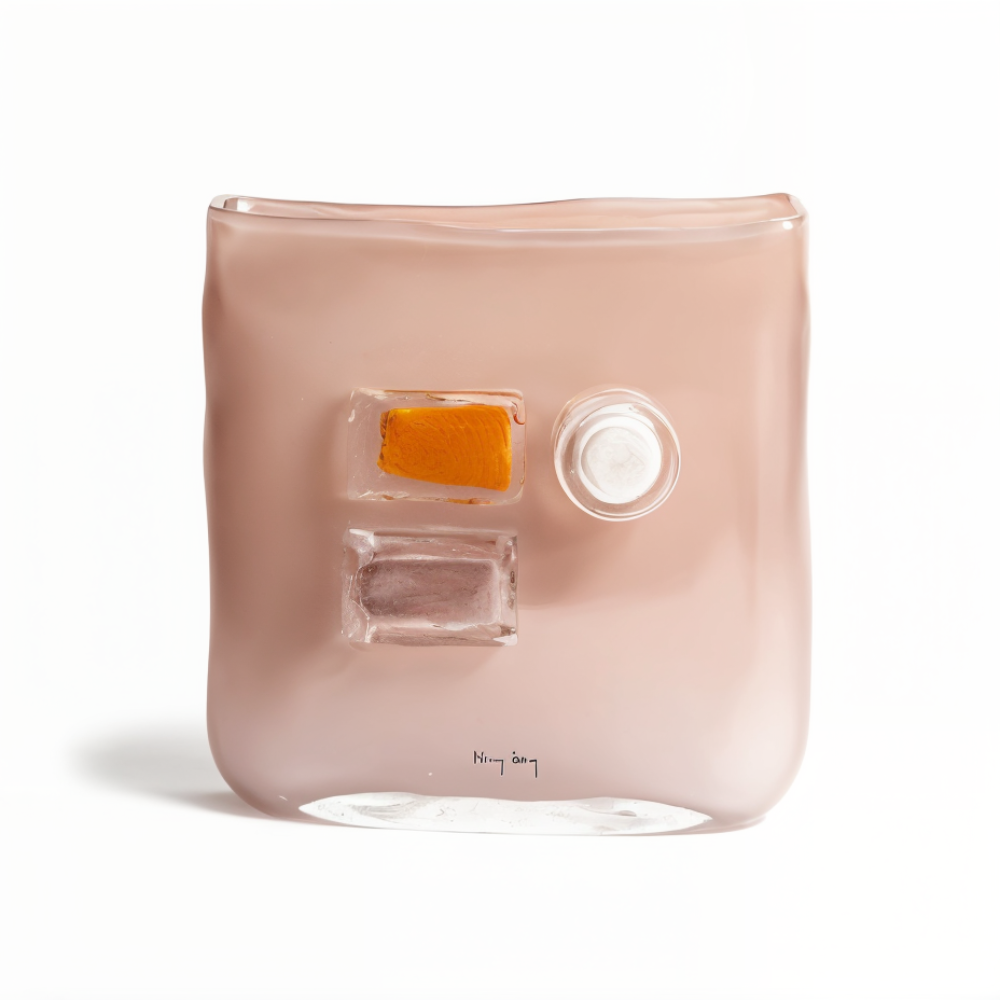 Front view of the Canvas Zefiro Vase by Henry Dean, crafted in Belgium using hand-blown glass with embedded geometric textures; a luxury decor accessory exclusively available at Spacio India.