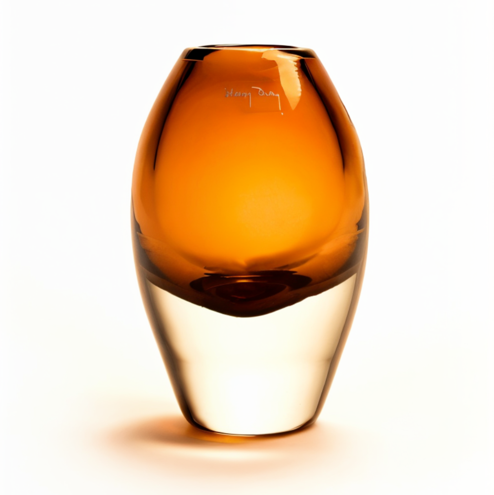 Close-up of amber cognac glass vase by Henry Dean, Belgium - premium glass decor & accessories at Spacio India for modern Indian homes.