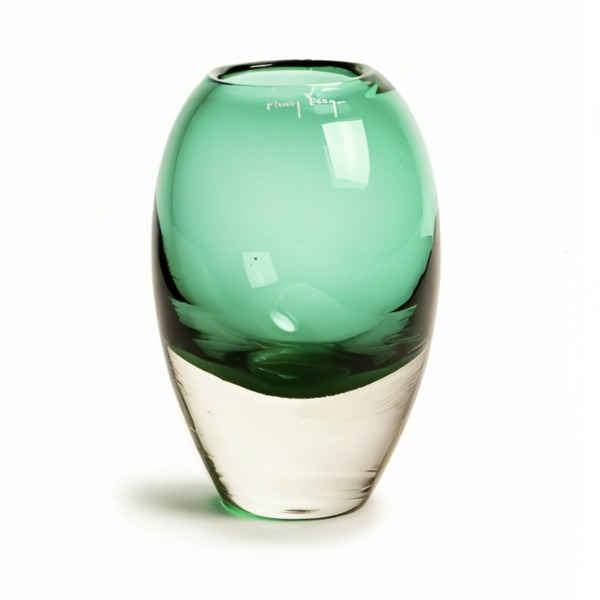 Henry Dean Jerzy Small Green Glass Vase - luxury glass decor accessory made in Belgium, available at Spacio India, perfect for elegant home styling