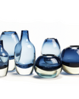 Blue-toned Henry Dean glass vases featuring the Jerzy Small Ink Vase – elegant Belgian glass decor at Spacio India retail stores