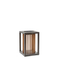 Square solar lantern with wooden slats on a white background 