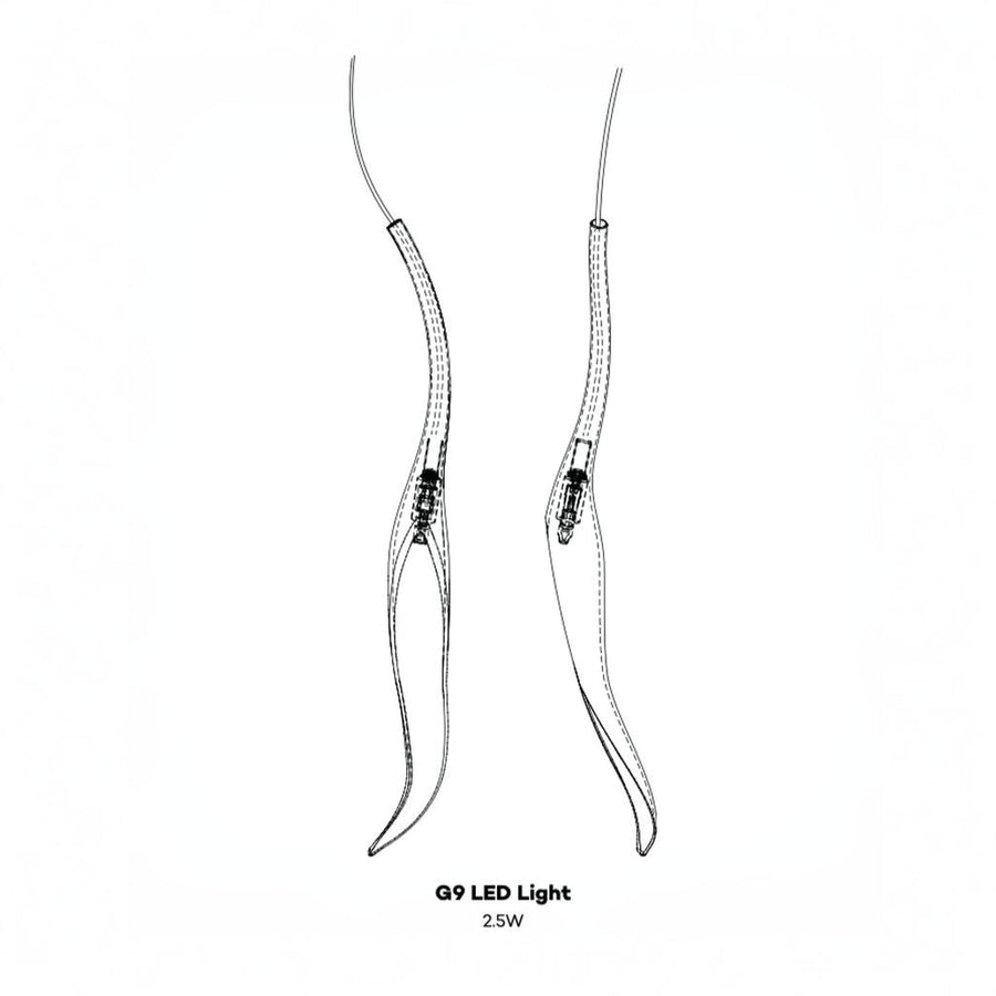 Diagram of a LED light with specifications on a white background