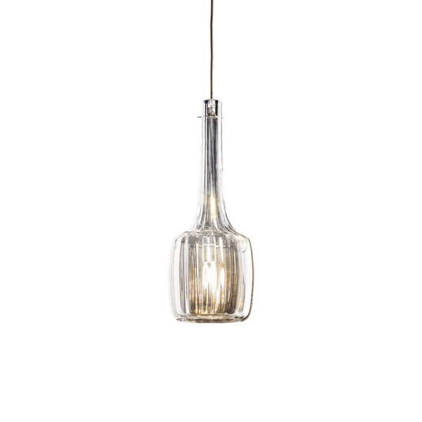 Clear glass pendant light on a white background