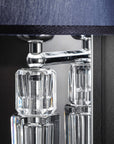 Close-up of a lamp with crystal base and dark blue shade