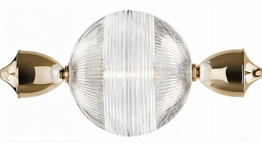 Close-up of hand-cut crystal diffuser and gold metal finish of Italamp Frida Suspension – Italian designer suspension lamp available at Spacio India