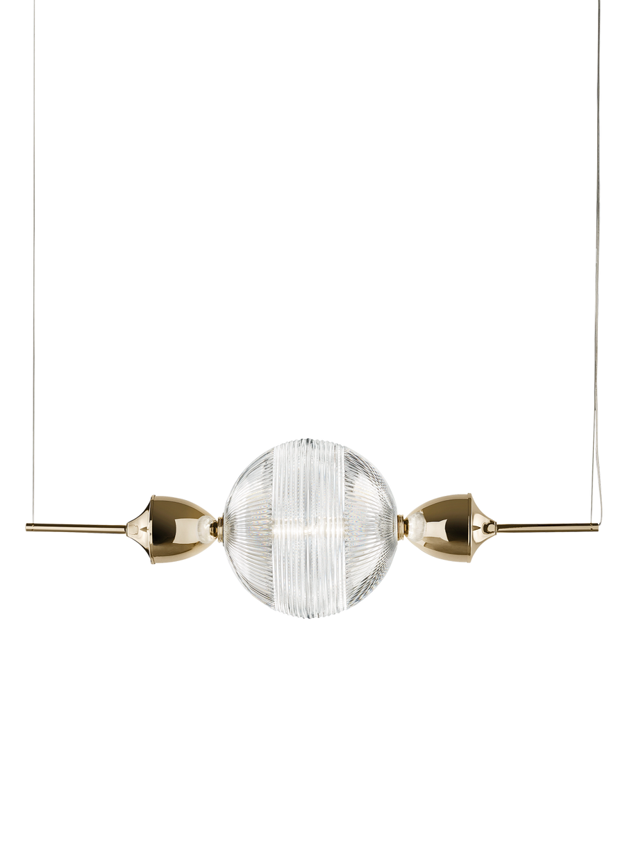Product view of Italamp Frida Suspension featuring symmetrical hand-blown crystal and golden accents – modern luxury lighting at Spacio India