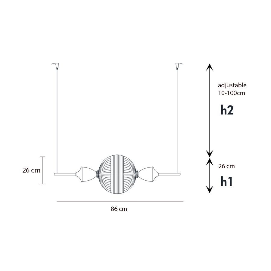 Technical dimensions of Italamp Frida Suspension lamp – precise measurements of luxury Italian lighting available at Spacio India