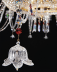 Crystal flower pendant detail from Italamp Dogma chandelier, designed in Italy with ornamental elegance, now at Spacio India.