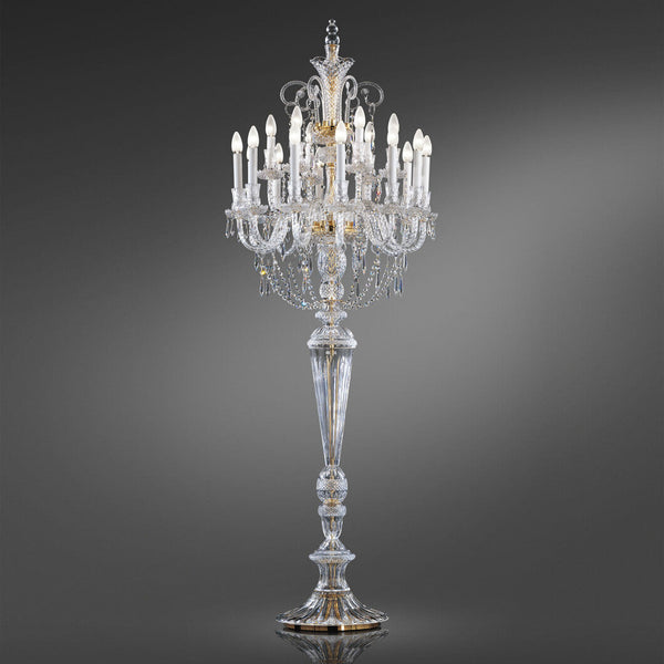Italamp Dogma Floor Lamp from Italy featuring exquisite crystal arms and a luxurious tiered candelabra design, available at Spacio India for luxury interiors.