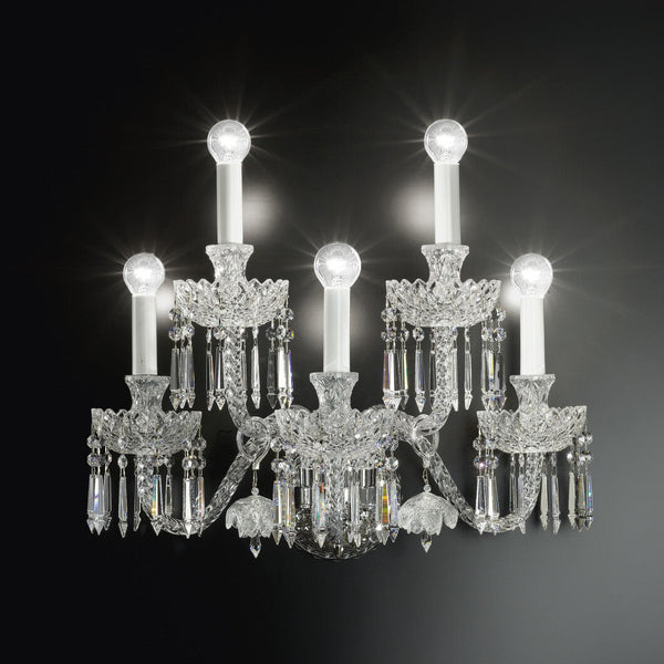 Luxurious Italamp Dogma wall lamp in crystal and white finish, featuring elegant candle-style lights and Italian glass detailing, available at Spacio India retail stores and online. Ideal for classical and contemporary interiors.