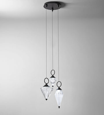 Italamp Donna Suspension Lamp in black finish with three blown crystal diffusers, displayed in modern interior styling – available at Spacio India