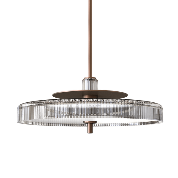 Close-up view of Italamp Gilda Suspension Lamp featuring vertical crystal cuts and elegant champagne finish. Designer suspension lighting at Spacio India.