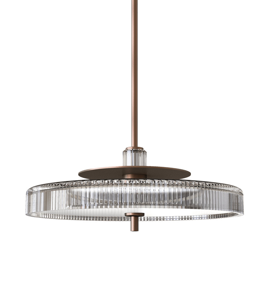 Close-up view of Italamp Gilda Suspension Lamp featuring vertical crystal cuts and elegant champagne finish. Designer suspension lighting at Spacio India.