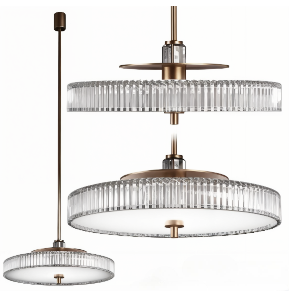 Three angle view of Italamp Gilda Suspension showcasing precision-cut crystal and corten metal detailing. Italian designer lamp from Italamp at Spacio India.