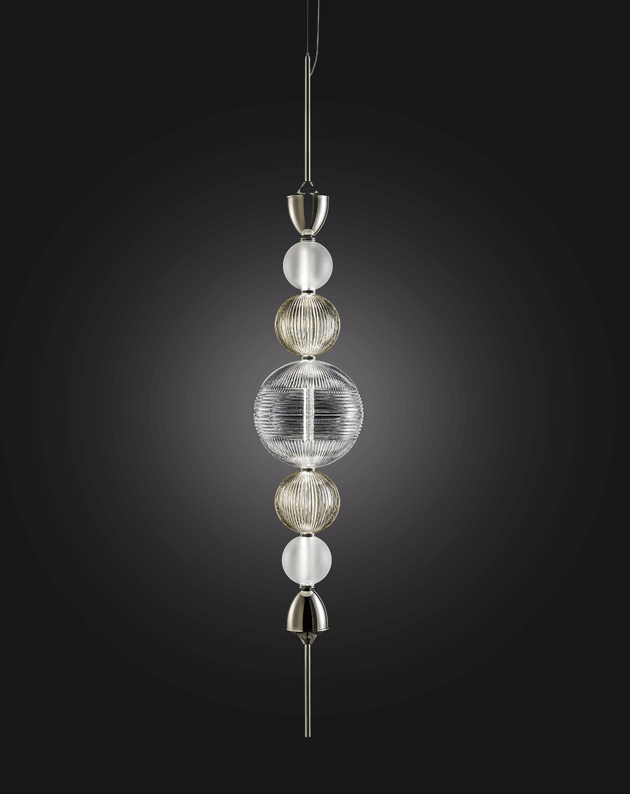 Close-up of Italamp Greta Suspension Lamp showing its glass detailing and elegant structure, a luxurious pendant light from Italy at Spacio India.