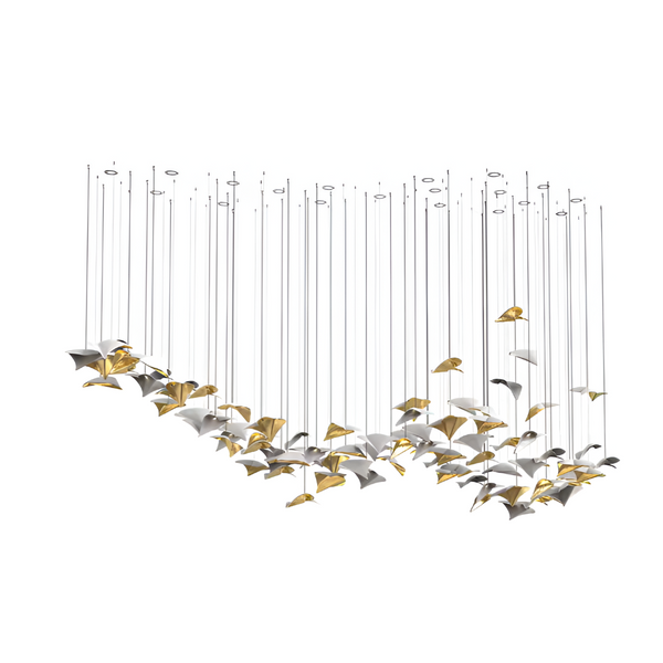 Italamp Kaleido Ori sculptural fluid art installation light on a white background in white and gold finish