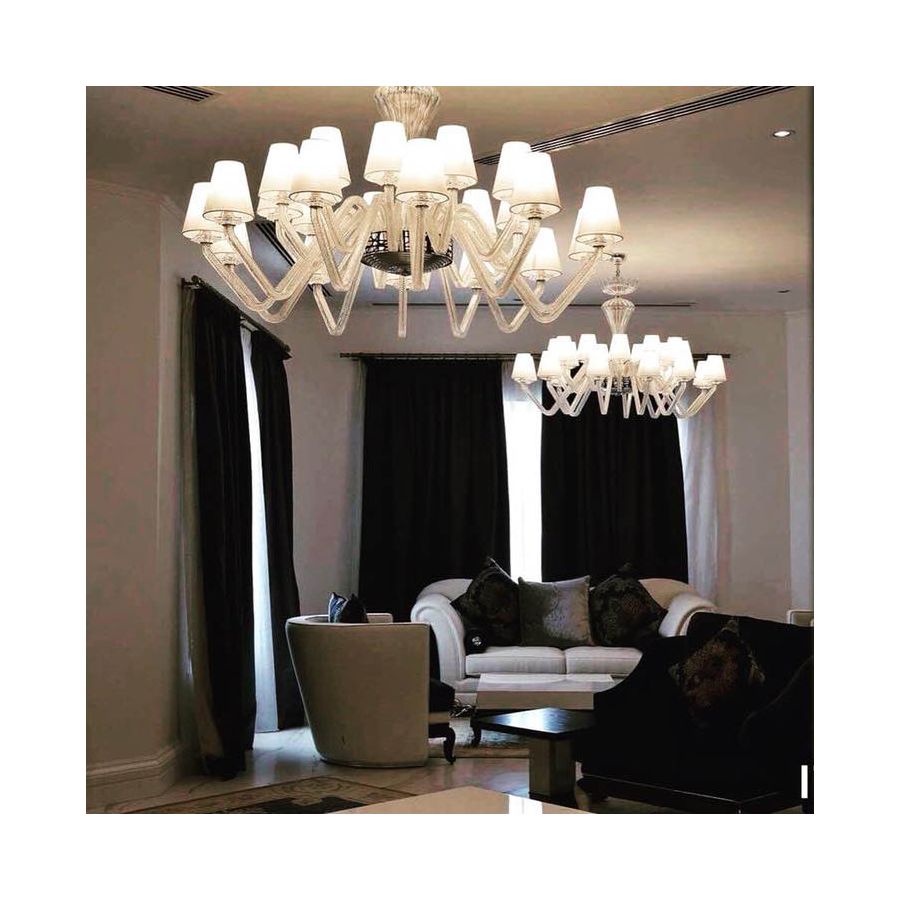 Double installation of Italamp Libellula Chandelier in elegant dining room setting – exclusive Italian suspension chandelier lighting at Spacio India