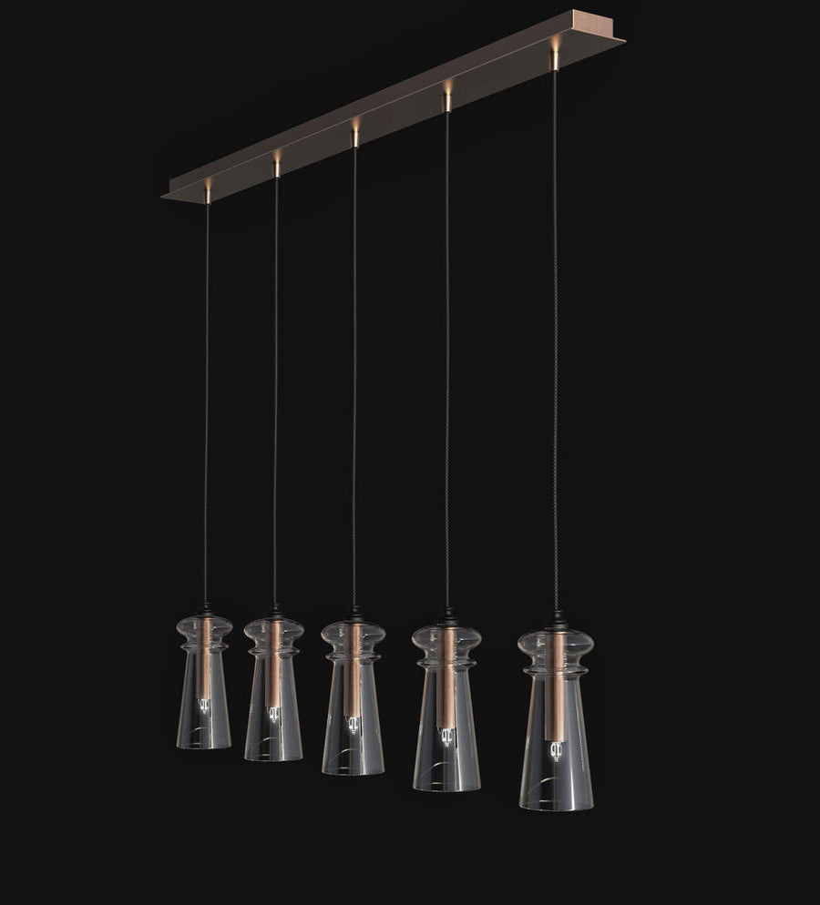 Five-light Italamp Licio suspension lamp in brushed copper and glass finish, ideal for modern interiors. Available at Spacio India.