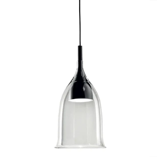 Italamp Nola Pendant Lamp with transparent glass and black metal finish, luxury designer pendant lighting made in Italy, available at Spacio India.