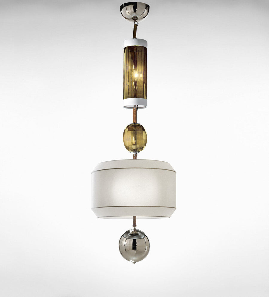 Italamp Odette Odile pendant lamp with mixed glass and metal elements in neutral tones, Italian designer lighting available at Spacio India