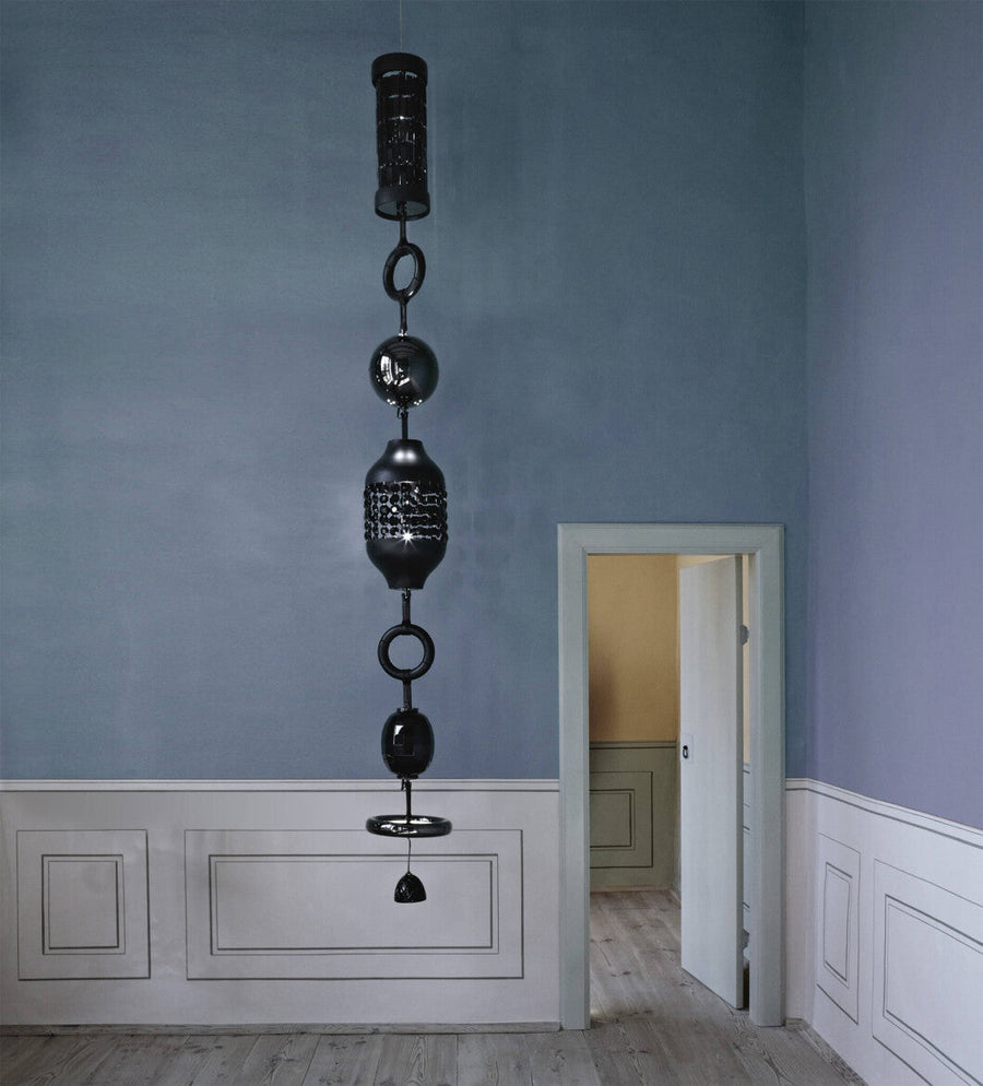 Black finish variation of Italamp Odette Odile suspension lamp with stacked elements, luxury Italian lighting solution at Spacio India