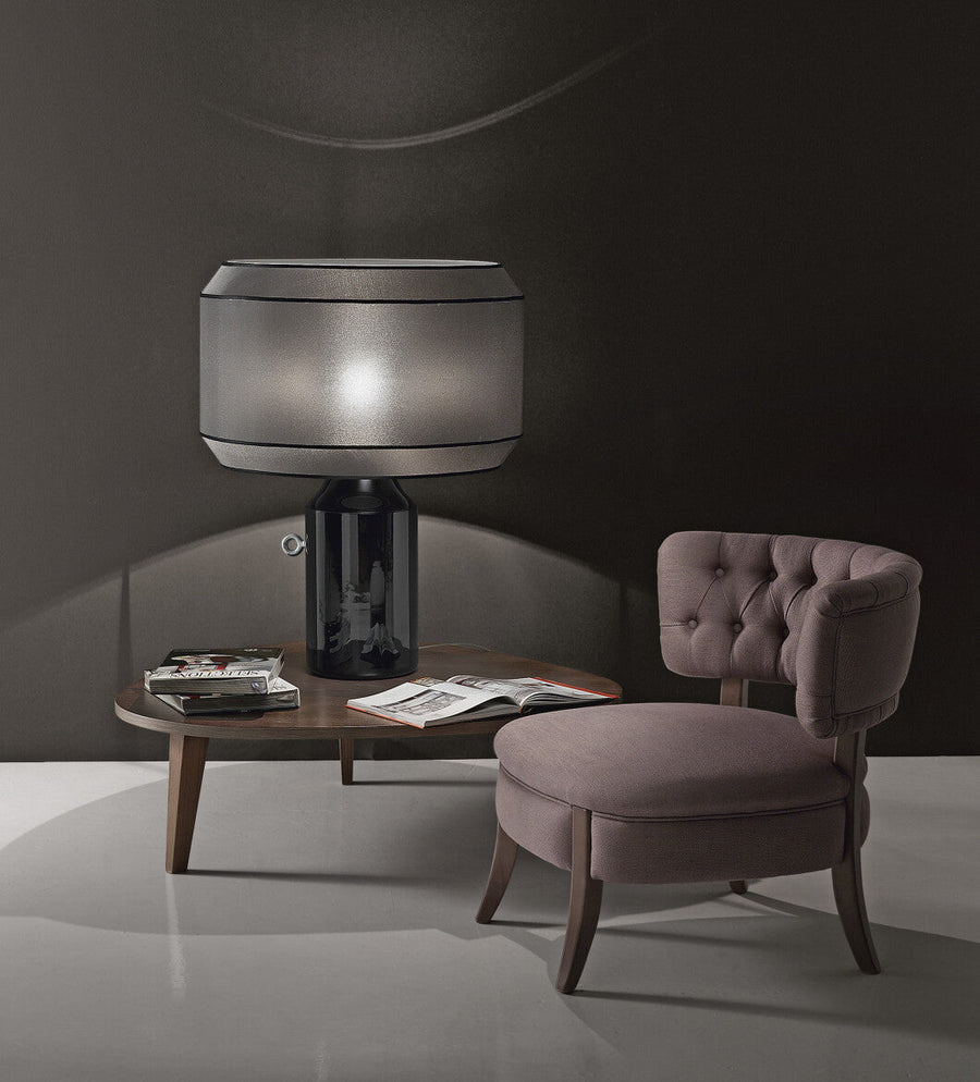 Italamp Odette Odile table lamp with grey diffuser and black base on a wooden coffee table, high-end Italian lighting at Spacio India