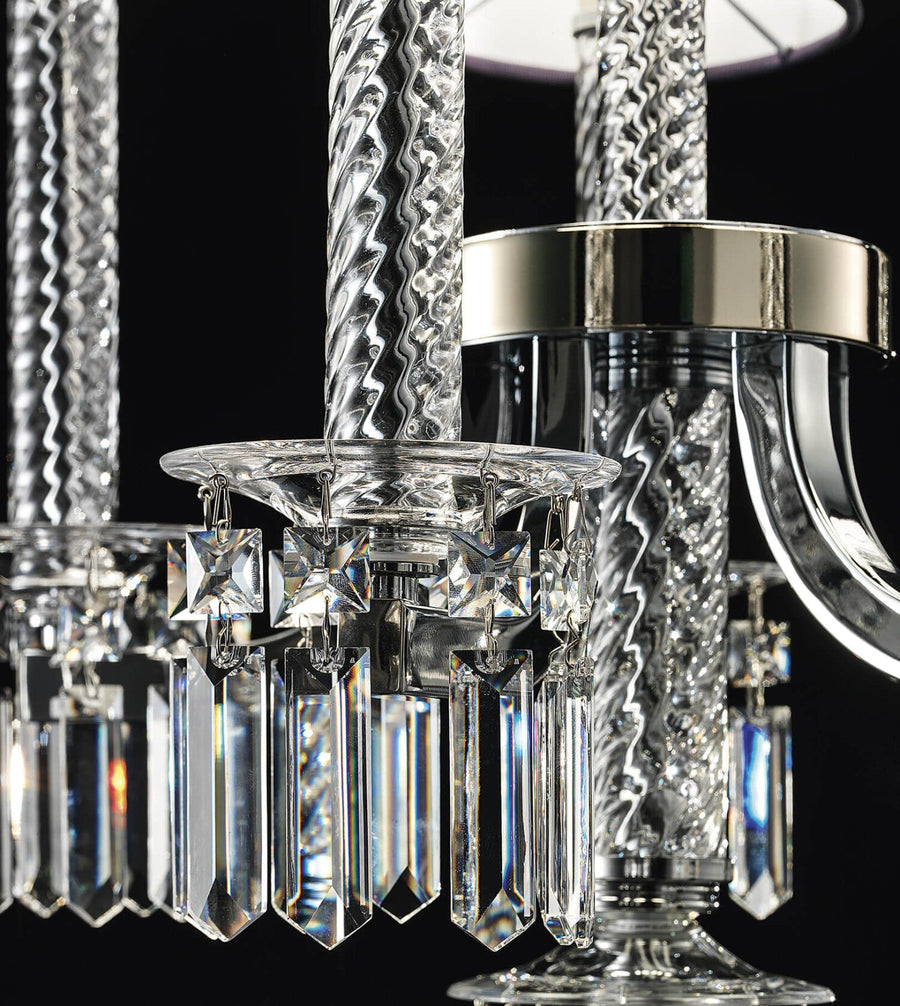 Magnified crystal craftsmanship of Italamp Prezioso chandelier showing luxurious detailing of Italian lighting design available at Spacio India.
