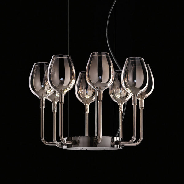 Chandelier designed like a set of wine glasses on a black background from Italamp available at Spacio in India