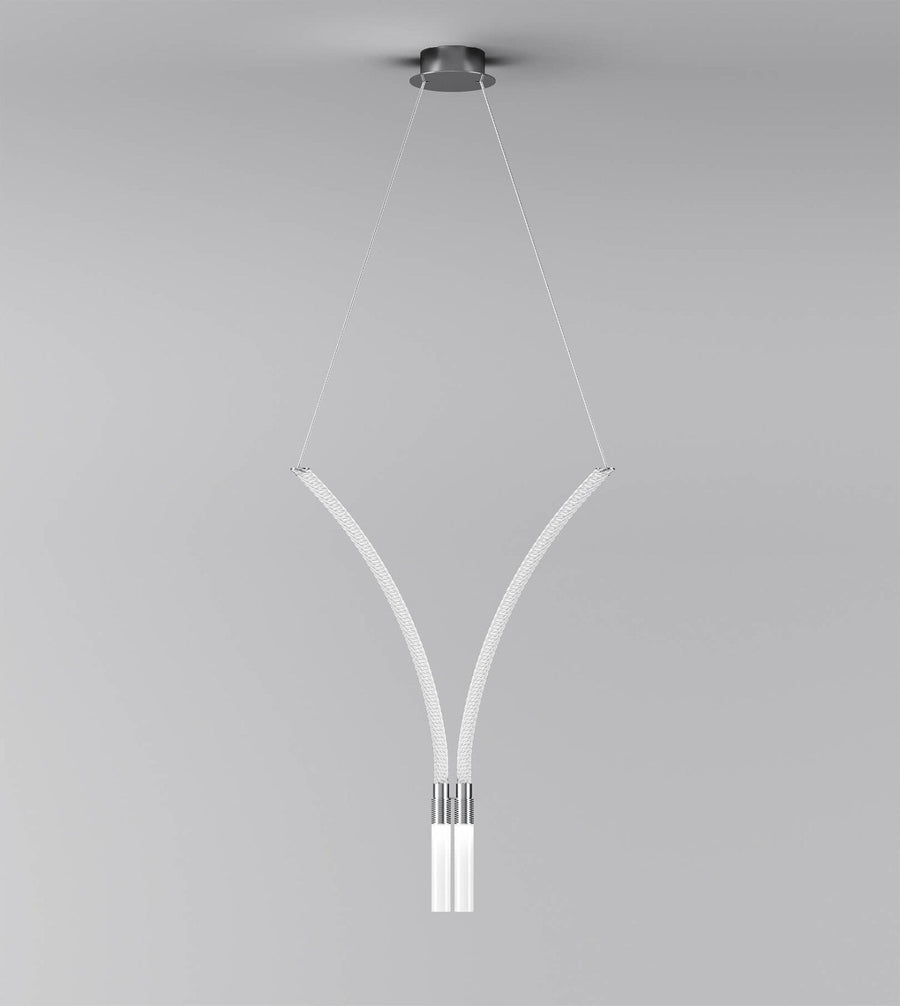 Close-up view of Italamp Sesto Suspension Lamp in white hand-made torchon glass with white diffuser, designer lighting at Spacio India