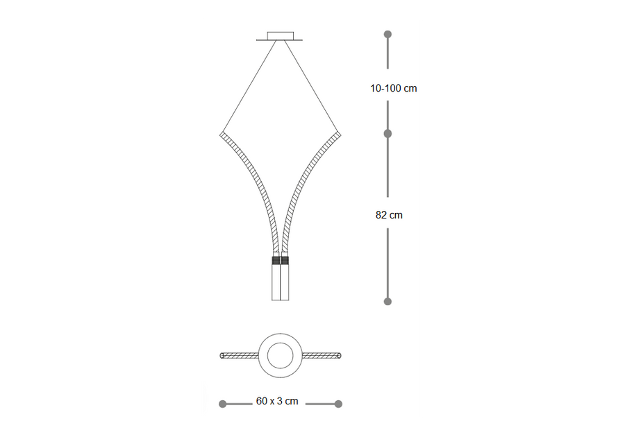 Dimension diagram of Italamp Sesto Suspension Lamp showing size and hanging configuration – designer decorative lighting from Italy. Available at spacio India.