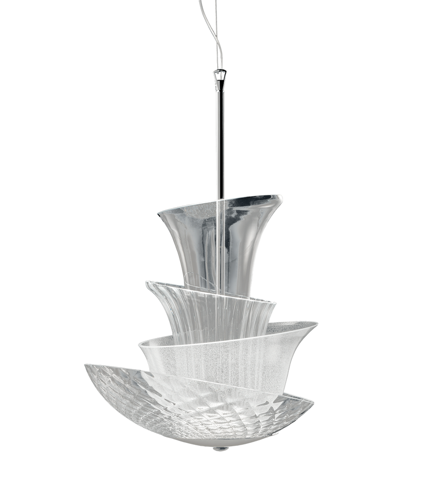 Product image of Italamp Trevi Suspension Lamp in clear glass with modern sculptural design, Italian lighting available at Spacio India.