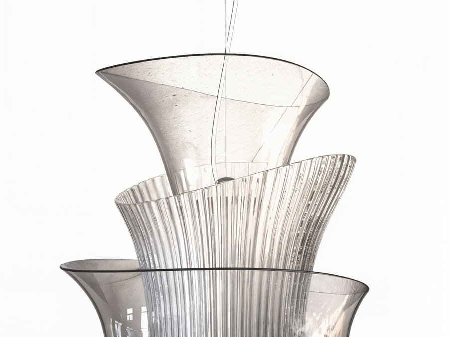 Detailed view of upper glass petals on the Italamp Trevi Suspension, showcasing its refined Italian craftsmanship, available at Spacio India.