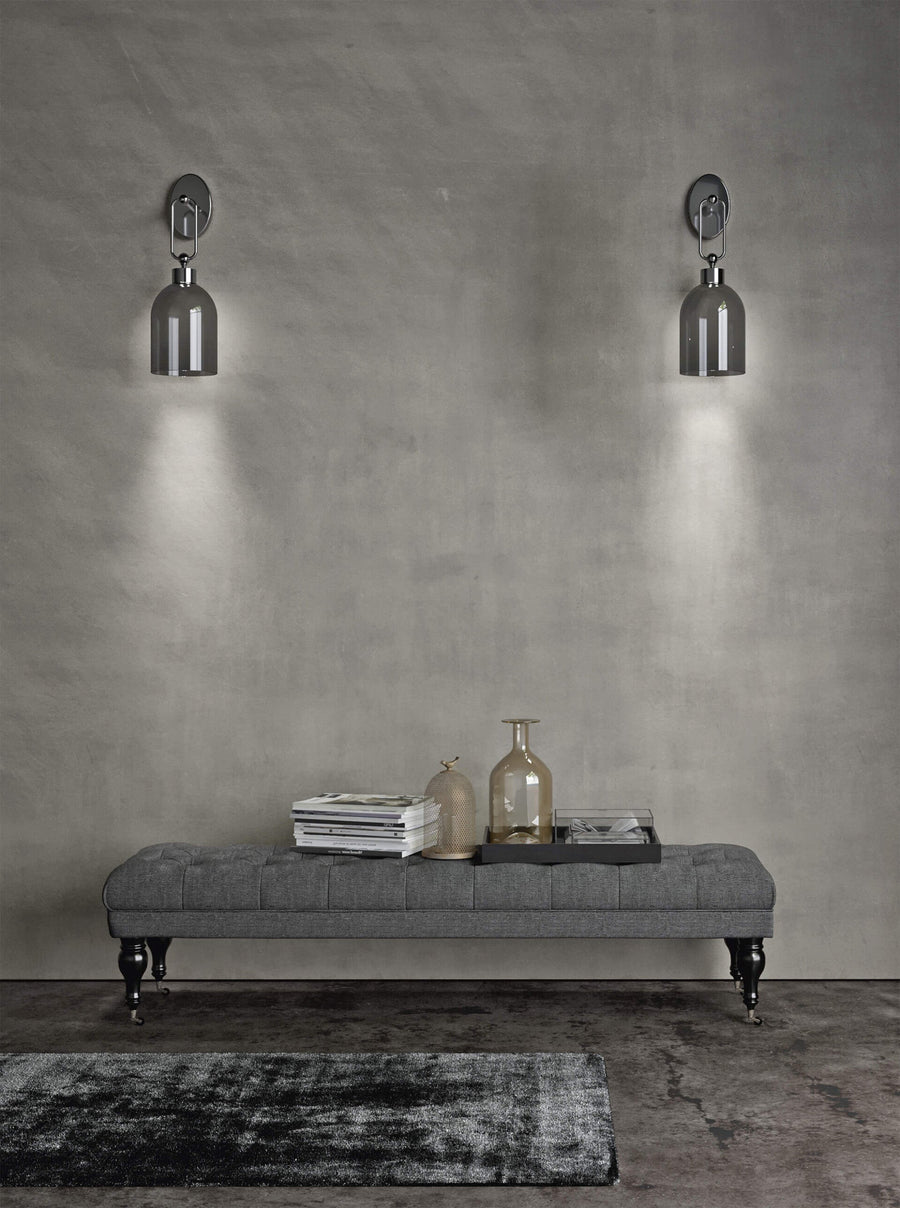 Paired wall lamps in smoked glass from Italamp Valentina Collection, ambient lighting by Spacio India