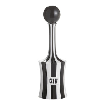 A black and white striped JA Decanter Vice Gin from Jonathan Adler on a white background.