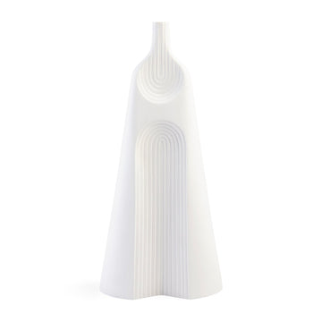 A JA Vase Arco Large White from Jonathan Adler, with a curved shape, exuding timeless sophistication.