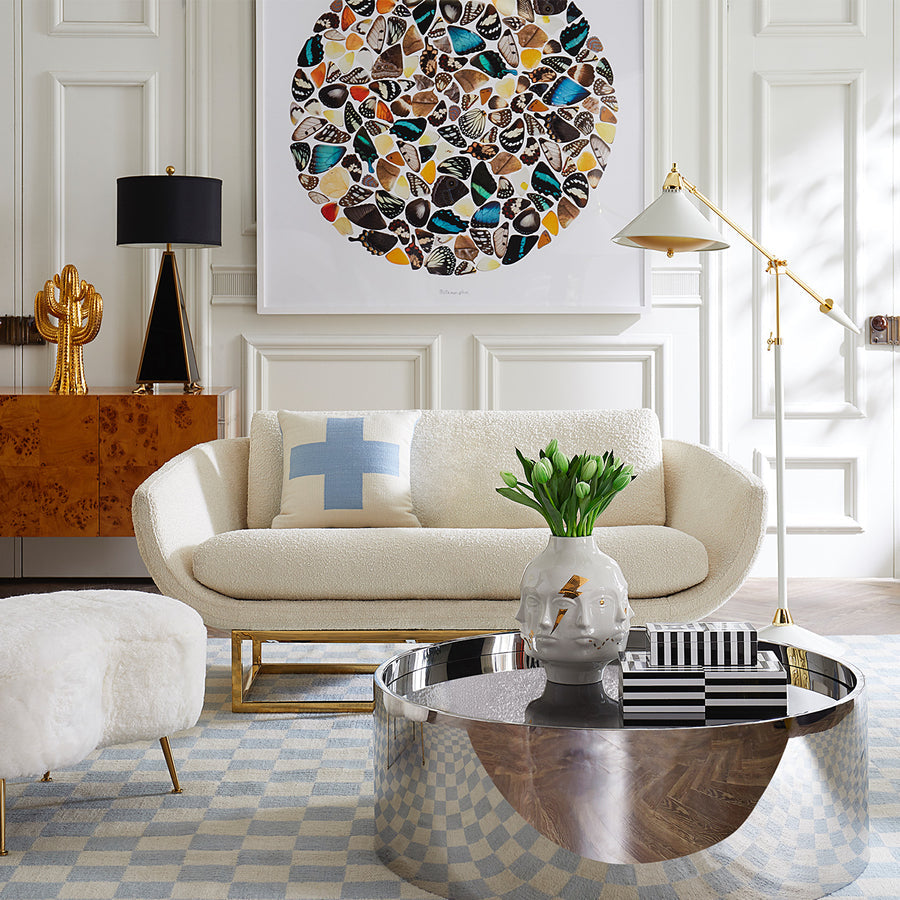 Jonathan Adler Op Art Large Black & White Box on Silver coffee table with Dora maar ceramic vase in living room interior available in India for Luxury Home Decor accessories collection of Decorative Boxes.