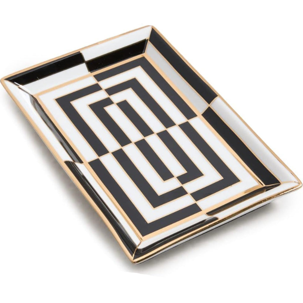 Op Art Rectangle Black White Tray by Jonathan Adler | Spacio