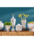 Jonathan Adler Botanist Ganja Urn vase with other Vases from Botanist collection on a console table available at Spacio India for Luxury Home Decor Accessories collection.