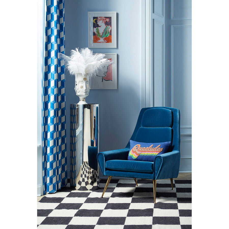 Jonathan Adler Muse Dora Maar Urn glided vase on a silver pedestal beside a chair in an interior available at Spacio India for Luxury Home Collection of  Decor Accessories.