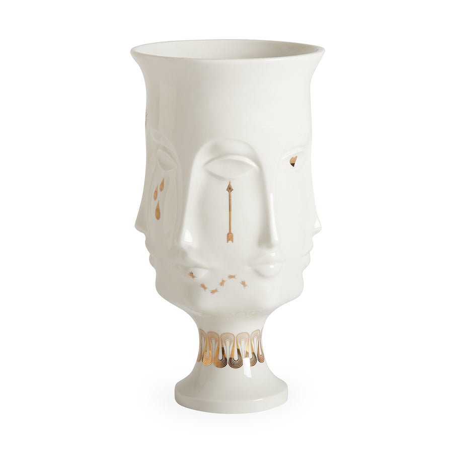 Side look of Jonathan Adler Muse Dora Maar Urn glided porcelain vase on a white back ground available at Spacio India for Luxury Home Decor Accessories collection.