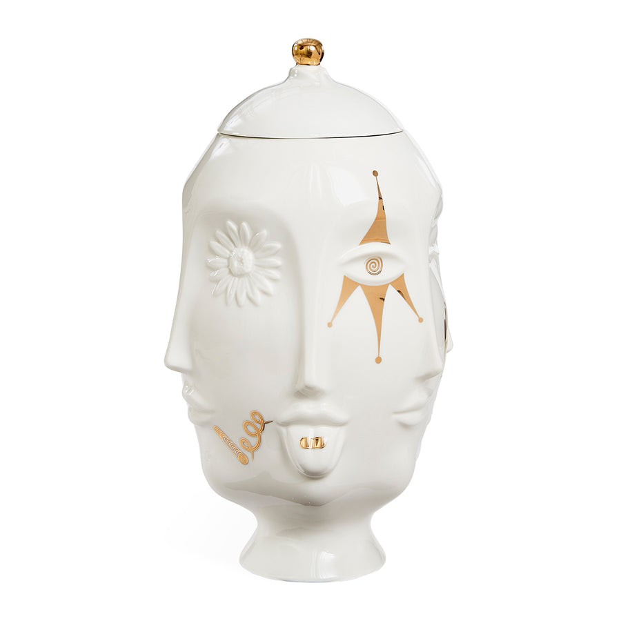 Side angle of Jonathan Adler Muse Frida glided porcelain vase on a white back ground available at Spacio India for Luxury Home Decor Accessories collection.