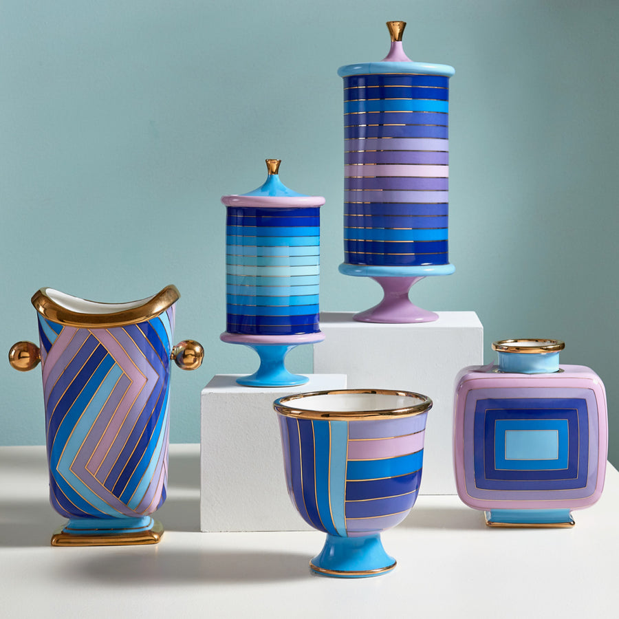 Jonathan Adler Scala Bowl on a pedestal with other decor pieces of Scala collection available at Spacio India for Luxury Home Decor Accessories collection.