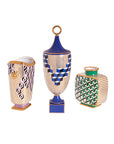 Jonathan Adler Versailles Cube Urn Vase with other vases on a white background available at Spacio India for Luxury Home Decor Accessories collection.